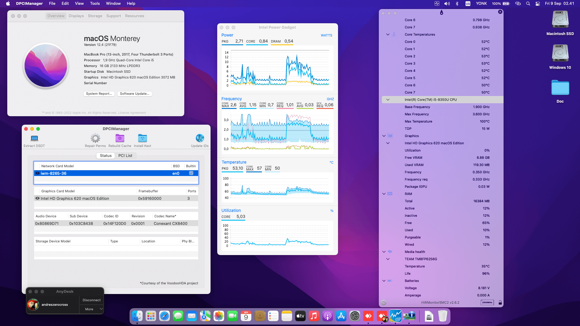 Success Hackintosh macOS Monterey 12.4 Build 21F79 in HP EliteBook 1030 X360 G3